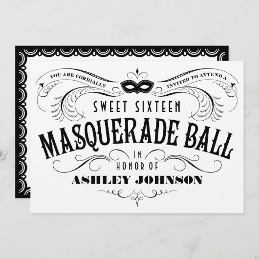 Shiny Silver Sweet 16 Masquerade Ball Einladungen (Vorne/Hinten)