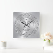 Shiny Silver Wirbel Circle 25 Wedding Quadratische Wanduhr (Zuhause)