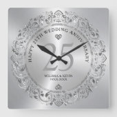 Shiny Silver Wirbel Circle 25 Wedding Quadratische Wanduhr (Vorderseite)
