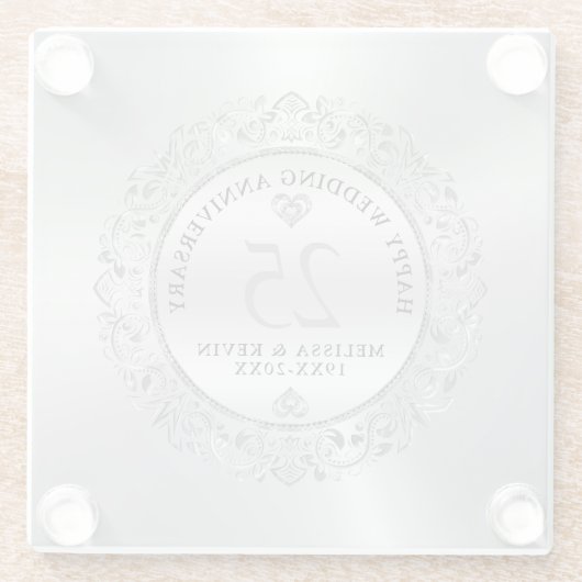 Shiny Silver Wirbel Circle Frame 25. Hochzeit Glasuntersetzer (Rückseite)