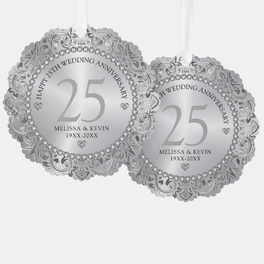 Shiny Silver Wirbel Circle Frame 25. Hochzeit Ornament Karte (Vorderseite/Rückseite)