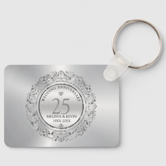 Shiny Silver Wirbel Circle Frame 25. Hochzeit Schlüsselanhänger (Vorderseite)