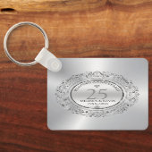 Shiny Silver Wirbel Circle Frame 25. Hochzeit Schlüsselanhänger (Rückseite)