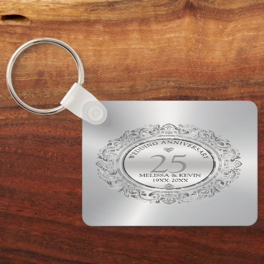 Shiny Silver Wirbel Circle Frame 25. Hochzeit Schlüsselanhänger (Rückseite)