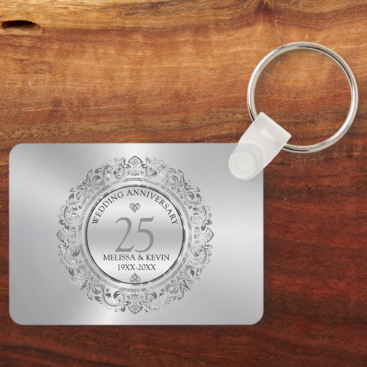 Shiny Silver Wirbel Circle Frame 25. Hochzeit Schlüsselanhänger (Vorderseite)