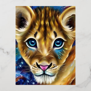 Shiny Smooth Glass Starry Night Baby Lion Folien Feiertagspostkarte
