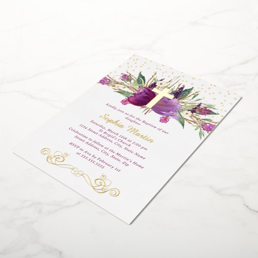 Shiny Sparkling Amethyst Cross Baptisse Folieneinladung (Gedreht)