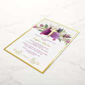 Shiny Sparkling Lila Amethyst Cross-Taufe Folieneinladung (Gedreht)