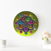 SHINY STAR WITH COLORFUL GEMSTONES Gold Yellow Große Wanduhr (Zuhause)