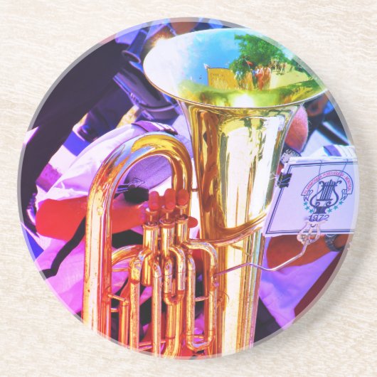 Shiny Tuba Slanted Perspective Brass Band Getränkeuntersetzer (Vorne)