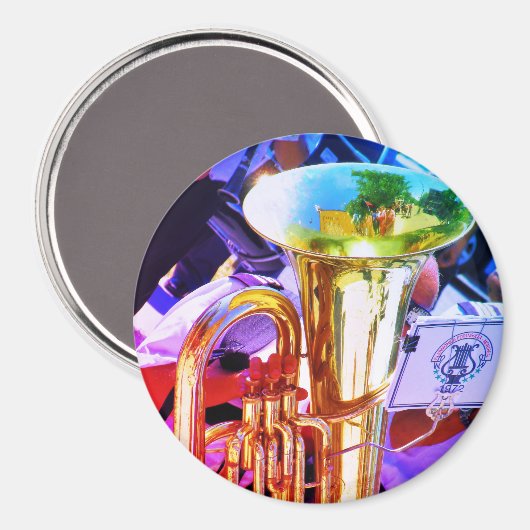 Shiny Tuba Slanted Perspective Brass Band Magnet (Vorderseite/Rückseite)