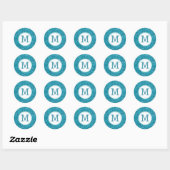 Shiny Turquoise Blue Glitzer Mit Monogramm Runder Aufkleber (Blatt)