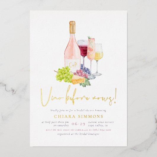 Shiny Vino Before Vows Weinprobe Brautparty Folieneinladung (Vorderseite)