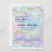 Shiny Watercolor Glitzer Lila Girls Babydusche Einladung (Vorderseite)