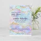 Shiny Watercolor Glitzer Lila Girls Babydusche Einladung (Stehend Vorderseite)