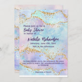 Shiny Watercolor Glitzer Lila Girls Babydusche Einladung (Vorne/Hinten)