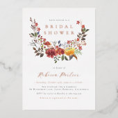 Shiny Watercolor-Wildblumen fallen Brautparty Folieneinladung (Vorderseite)