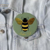 SHINY YELLOW GOLD BLACK BUMBLEBEE CUSTOM TEXT BEE BUTTON (Beispiel)