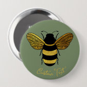 SHINY YELLOW GOLD BLACK BUMBLEBEE CUSTOM TEXT BEE BUTTON (Vorne & Hinten)