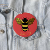 SHINY YELLOW GOLD BLACK BUMBLEBEE CUSTOM TEXT BEE BUTTON (Beispiel)