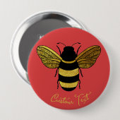 SHINY YELLOW GOLD BLACK BUMBLEBEE CUSTOM TEXT BEE BUTTON (Vorne & Hinten)