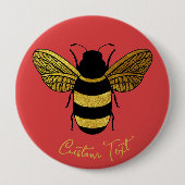 SHINY YELLOW GOLD BLACK BUMBLEBEE CUSTOM TEXT BEE BUTTON (Vorderseite)