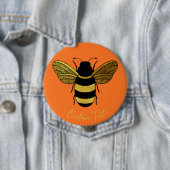 SHINY YELLOW GOLD BLACK BUMBLEBEE CUSTOM TEXT BEE BUTTON (Beispiel)