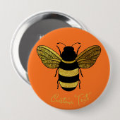 SHINY YELLOW GOLD BLACK BUMBLEBEE CUSTOM TEXT BEE BUTTON (Vorne & Hinten)
