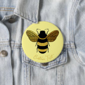 SHINY YELLOW GOLD BLACK BUMBLEBEE CUSTOM TEXT BEE BUTTON (Beispiel)