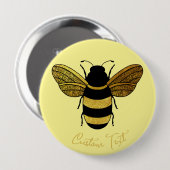 SHINY YELLOW GOLD BLACK BUMBLEBEE CUSTOM TEXT BEE BUTTON (Vorne & Hinten)