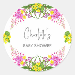 Shiny Yellow Pink Wildblume Script Runder Aufkleber