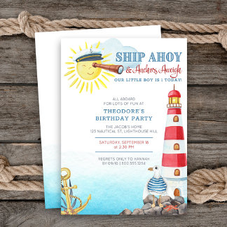 Ship Ahoy Anchors Aweigh Boy's Nautical Birthday Einladung
