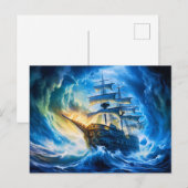 Ship in Glowing Blue Ocean Fantasy Painting Postkarte (Vorne/Hinten)