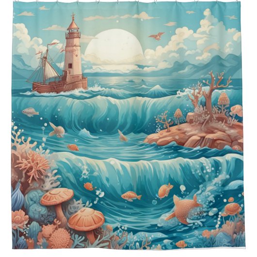 Ship Lighthouse & Ocean Dreamscape Duschvorhang (Vorderseite)