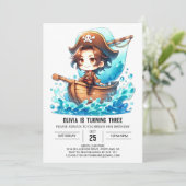 Ship Little Pirate Birthday Einladung (Stehend Vorderseite)