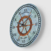 Ship’s Helm Nautical Wall Clock Blue Große Wanduhr (Winkel)