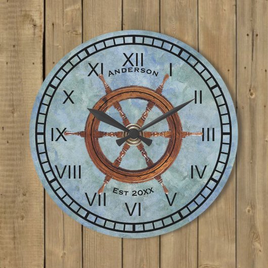 Ship’s Helm Nautical Wall Clock Blue Große Wanduhr