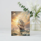 Ship Sailing Ocean Waves Sunset Nautical Sea Postkarte (Stehend Vorderseite)