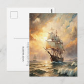 Ship Sailing Ocean Waves Sunset Nautical Sea Postkarte (Vorne/Hinten)
