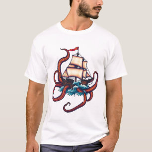 Ship vs Kraken Tattoo Art T-Shirt