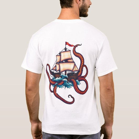 Ship vs Kraken Tattoo Art T-Shirt (Rückseite)