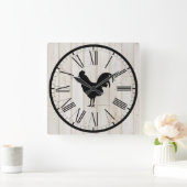 Shiplap Look Farm Rooster Design Wall Clock Quadratische Wanduhr (Zuhause)