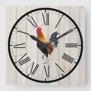 Shiplap Look Farm Rooster Design Wall Clock Quadratische Wanduhr