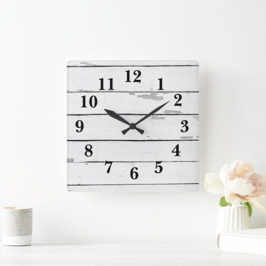 Shiplap Rustikaler Bauernhof Quadratische Wanduhr (Zuhause)