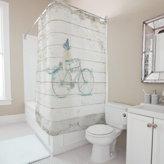 Shiplap Weiß Holz Viktorianische Fahrradkunst Duschvorhang (Beispiel)