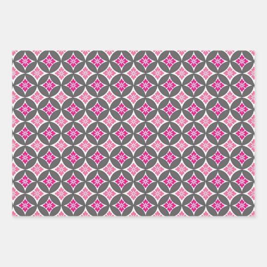 Shippo mit Blume Motif, Blau, Orange, Rosa Geschenkpapier Set (Vorderseite 3)