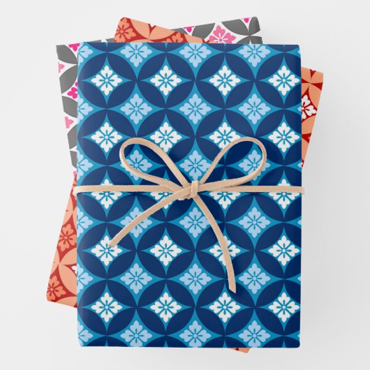Shippo mit Blume Motif, Blau, Orange, Rosa Geschenkpapier Set (Beispiel)