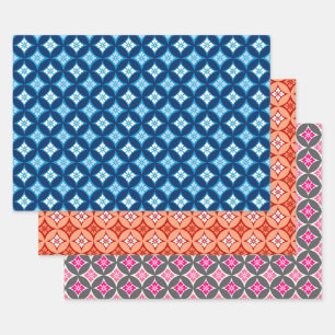Shippo mit Blume Motif, Blau, Orange, Rosa Geschenkpapier Set