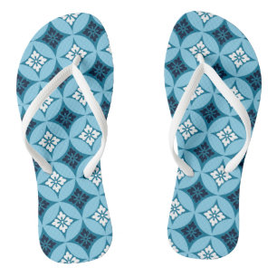 Shippo mit Blume Motif, Blau und Weiß Badesandalen