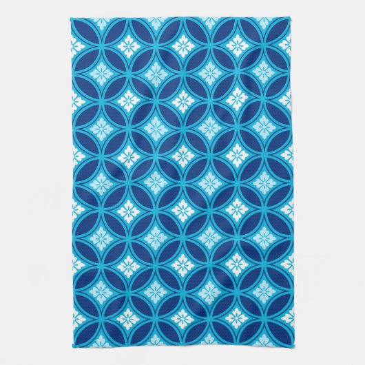 Shippo mit Blume Motif, Deep Indigo Blue Geschirrtuch (Vertikal)